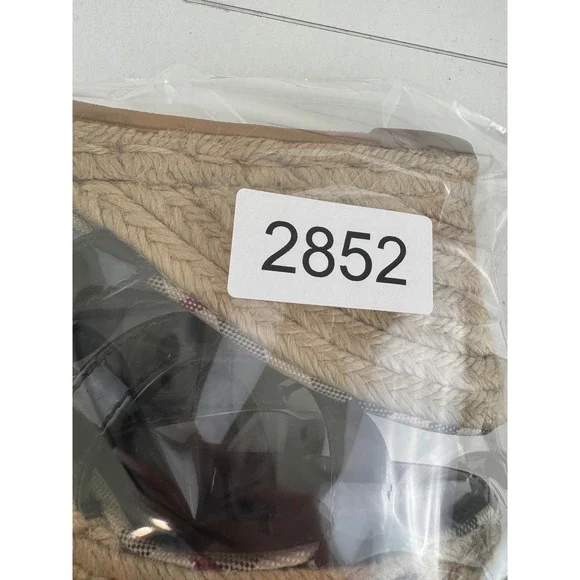 Burberry Haymarket Check Espadrille Wedge Sandals Black Patent Leather 38 7.5 8 - Picture 9 of 9